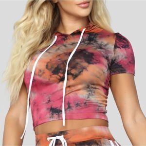 Fashion Nova Chilln' Chella Tie Dye Crop Top Hoodie Size Large